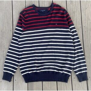 Tommy Hilfiger Striped Sweater Men XXL Blue Red White Cotton Crewneck Preppy
